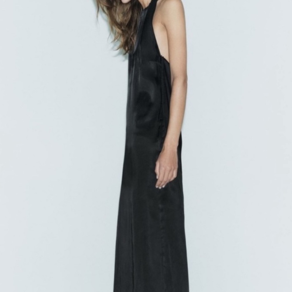 Zara Studio Black Open Back Maxi Formal Dress Size M